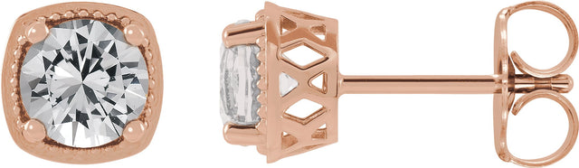 14K Gold Natural White Sapphire Round 4-Prong Earrings - Rose Gold
