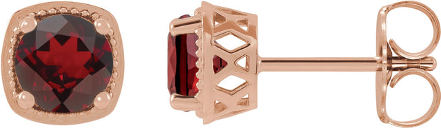 14K Gold Natural Mozambique Garnet Round 4-Prong Earrings - Rose Gold