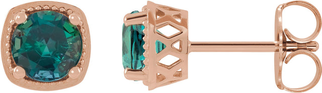 14K Gold Lab-Grown Alexandrite Round 4-Prong Earrings - Rose Gold