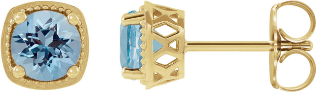 14K Gold Natural Aquamarine Round 4-Prong Earrings - Yellow Gold