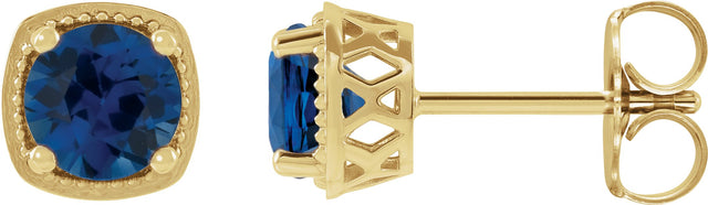 14K Gold Lab-Grown Blue Sapphire Round 4-Prong Earrings - Yellow Gold
