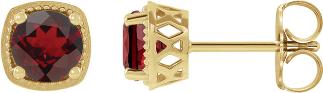 14K Gold Natural Mozambique Garnet Round 4-Prong Earrings - Yellow Gold