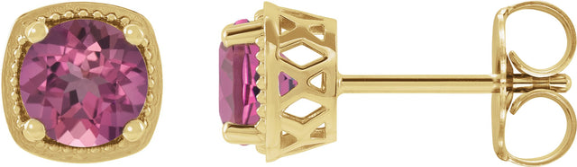 14K Gold Natural Pink Tourmaline Round 4-Prong Earrings - Yellow Gold