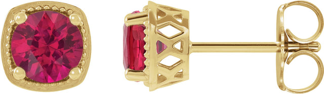 14K Gold Natural Ruby Round 4-Prong Earrings - Yellow Gold