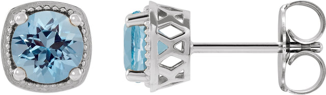 Platinum Natural Aquamarine Round 4-Prong Earrings