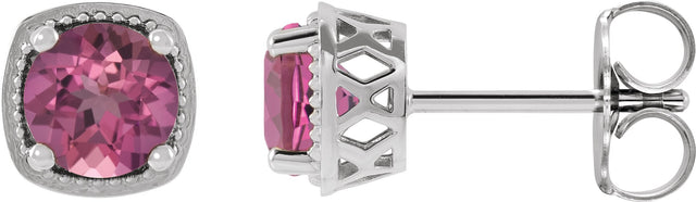 Platinum Natural Pink Tourmaline Round 4-Prong Earrings