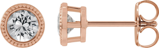 14K Gold Natural White Sapphire Round Bezel-Set Stud Earrings - Rose Gold