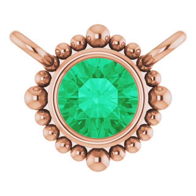 14K Gold Round Natural Emerald Beaded Bezel-Set Necklace - Rose Gold