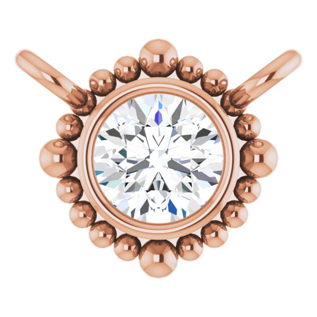 14K Gold Round Natural White Sapphire Beaded Bezel-Set Necklace - Rose Gold