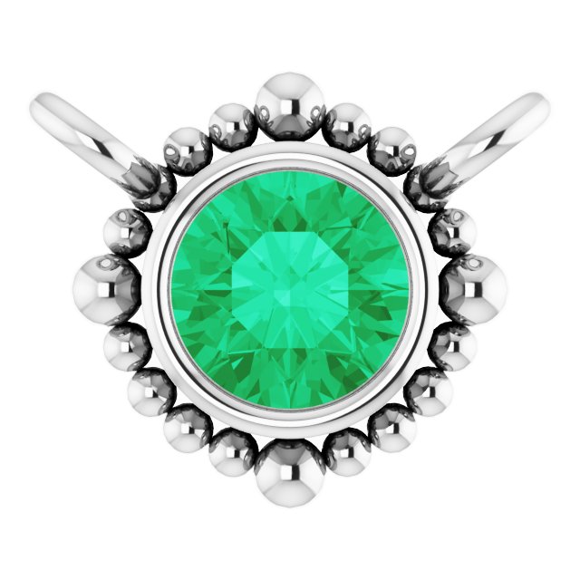 14K Gold Round Natural Emerald Beaded Bezel-Set Necklace - White Gold