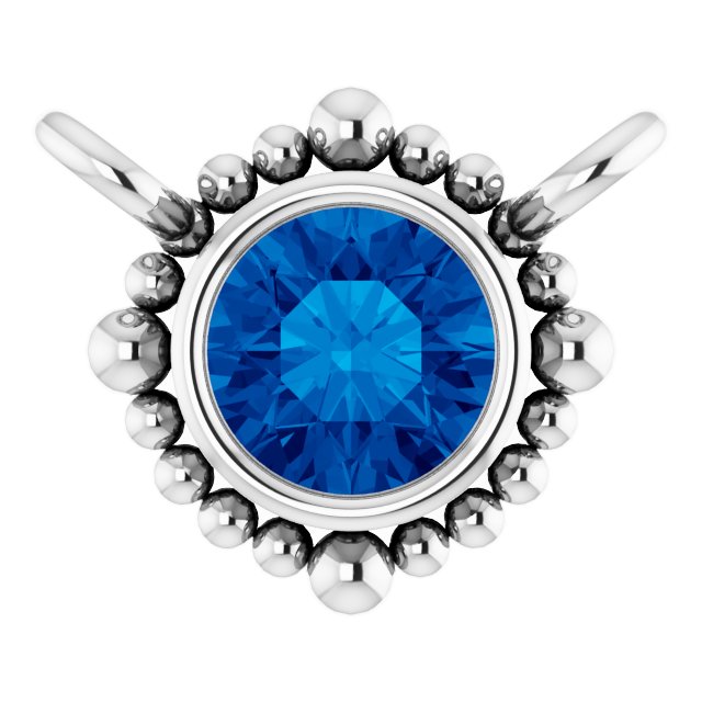 Platinum Round Natural Blue Sapphire Beaded Bezel-Set Necklace