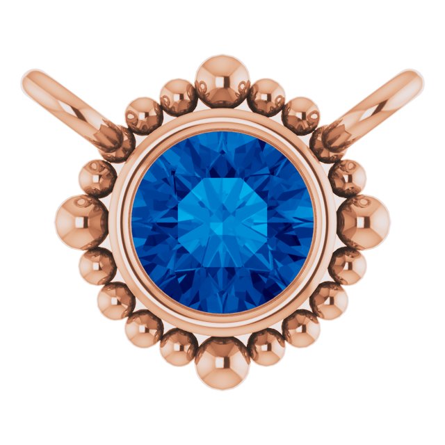 14K Gold Round Natural Blue Sapphire Beaded Bezel-Set Necklace - Rose Gold