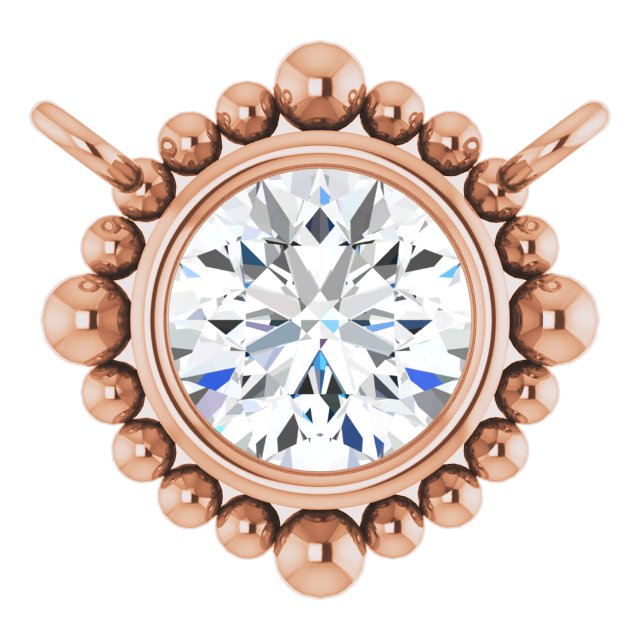 14K Gold Round Lab-Grown Diamond Beaded Bezel-Set Necklace - Rose Gold