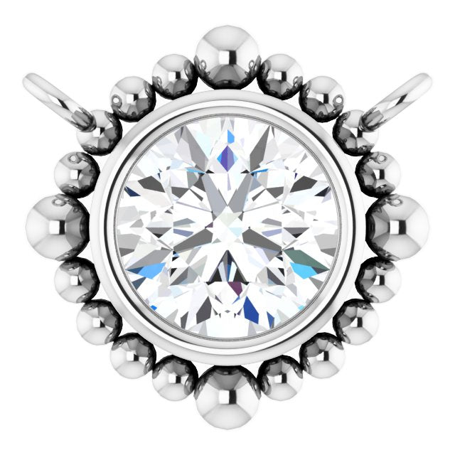 14K Gold Round Lab-Grown Diamond Beaded Bezel-Set Necklace - White Gold