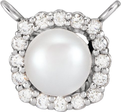 14K Gold Cultured White Akoya Pearl & Natural Diamond Halo-Style Pearl Necklace - White Gold