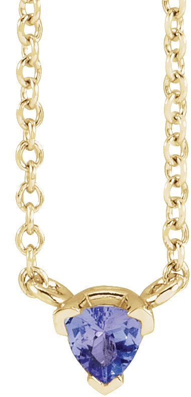 14K Gold Trillion Natural Tanzanite Solitaire Necklace - Yellow Gold