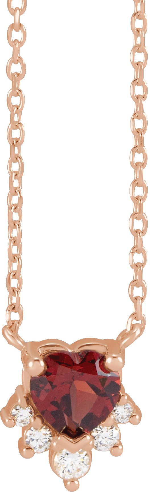 14K Gold Natural Mozambique Garnet & Natural Diamond Accented Heart Necklace - Rose Gold