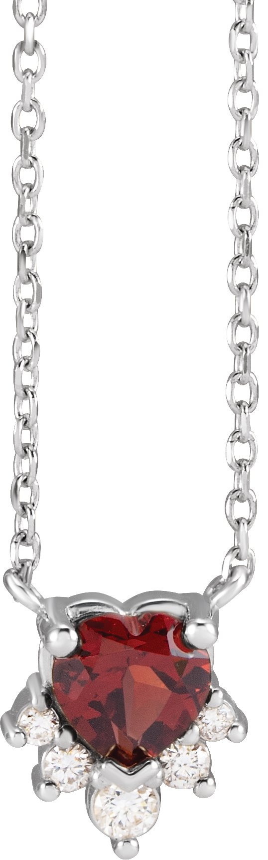 14K Gold Natural Mozambique Garnet & Natural Diamond Accented Heart Necklace - White Gold