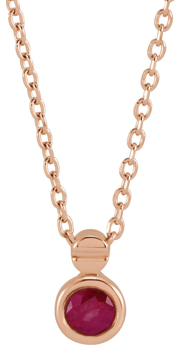 14K Gold Round Natural Ruby Accented Necklace or Slide Pendant - Rose Gold