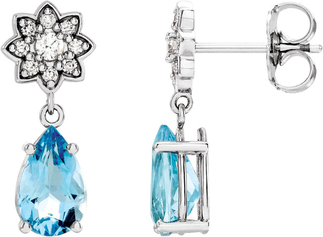 Platinum Pear Natural Aquamarine Floral Earrings
