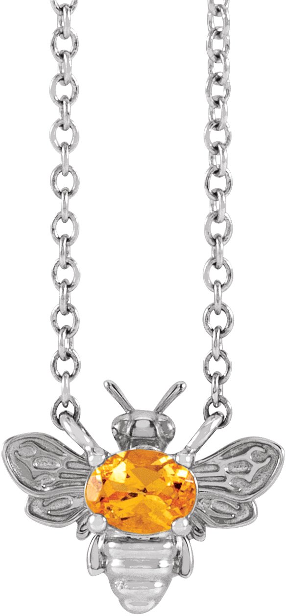 Platinum Oval Natural Spessartite Garnet Bee Necklace