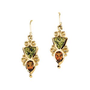 14K Gold Natural Peridot & Natural Citrine Multi-Shape Earrings