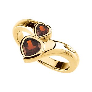 14K Gold Natural Mozambique Garnet Double Heart Ring