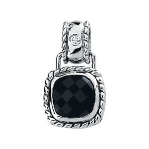 14K Gold Cushion Natural Onyx & Natural Diamond Accented Rope Pendant