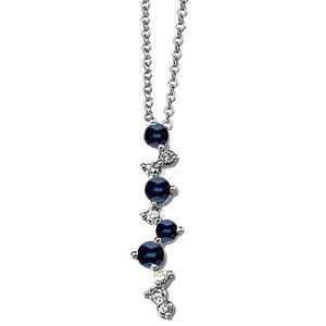 14K Gold Round Natural Blue Sapphire & Natural Diamond Scattered Bar Necklace