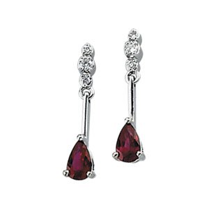 14K Gold Natural Ruby & Natural Diamond Pear Dangle Earrings