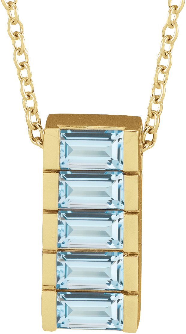 14K Gold Straight Baguette Natural Sky Blue Topaz Channel-Set Bar Necklace or Slide Pendant - Yellow Gold