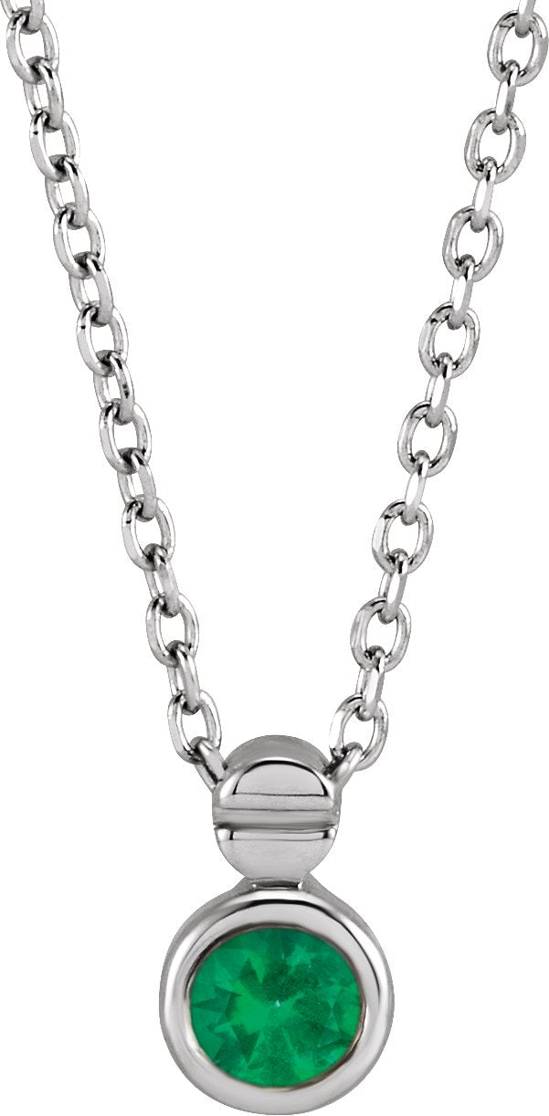 Platinum Round Natural Emerald Accented Necklace or Slide Pendant