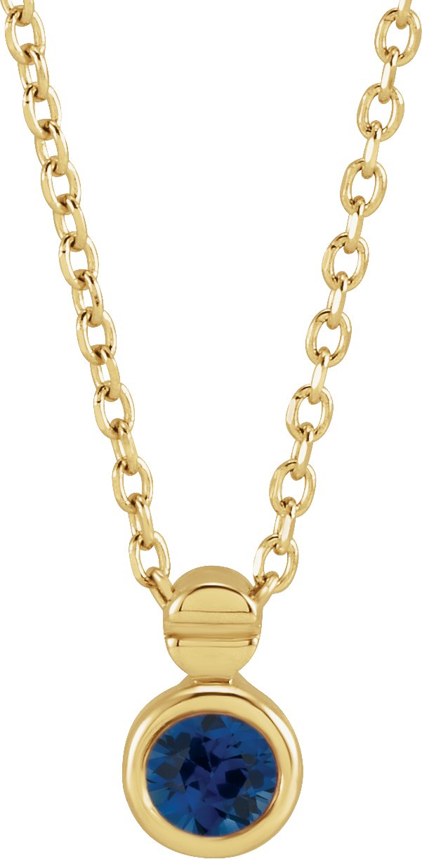 14K Gold Round Natural Blue Sapphire Accented Necklace or Slide Pendant - Yellow Gold
