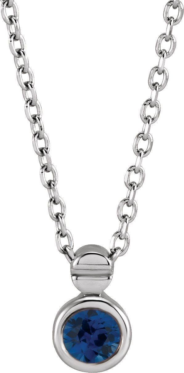 14K Gold Round Natural Blue Sapphire Accented Necklace or Slide Pendant - White Gold