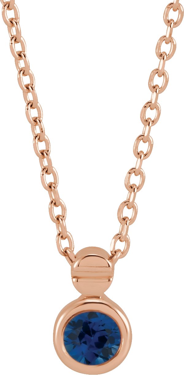 14K Gold Round Natural Blue Sapphire Accented Necklace or Slide Pendant - Rose Gold