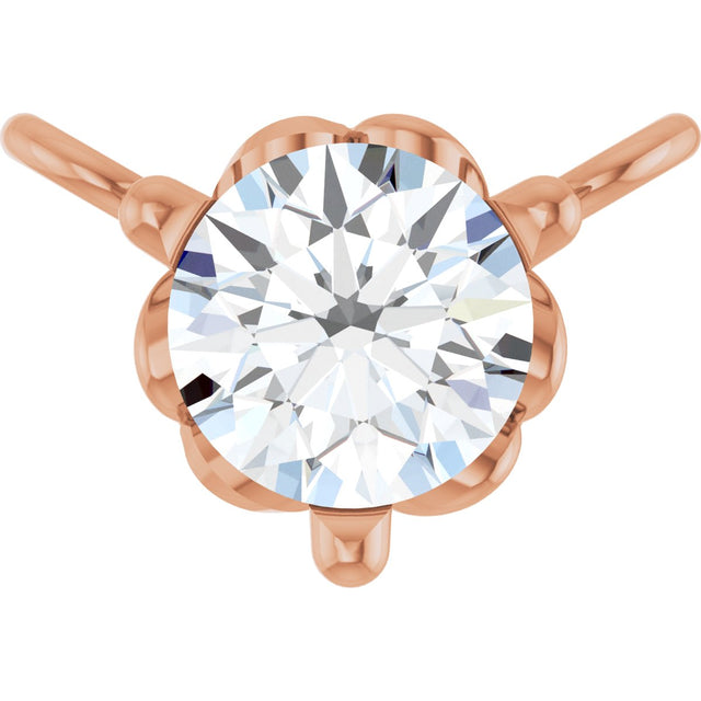 14K Gold Round Natural Diamond Solitaire Necklace – 3-5mm Stones - Rose Gold
