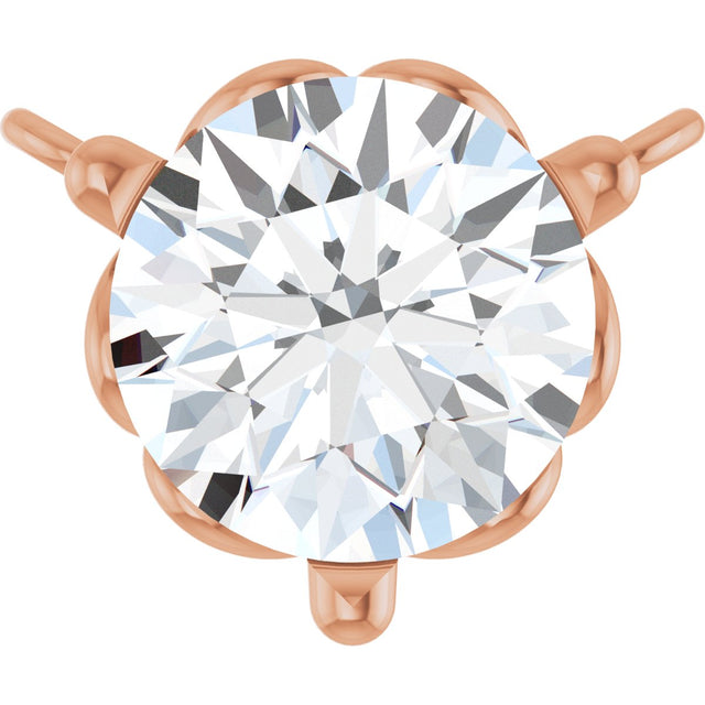 14K Gold Round Natural Diamond Solitaire Necklace – 3-5mm Stones - Rose Gold