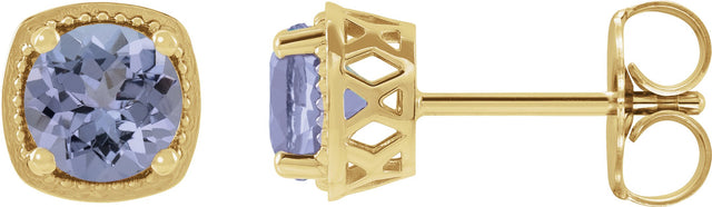 14K Gold Natural Tanzanite Round 4-Prong Earrings - Yellow Gold