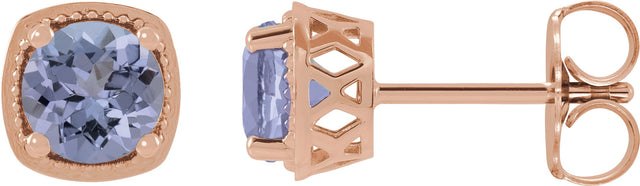 14K Gold Natural Tanzanite Round 4-Prong Earrings - Rose Gold