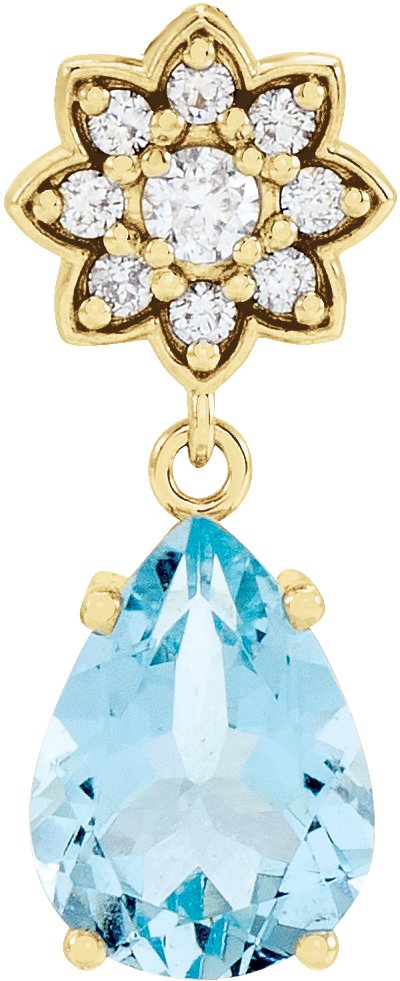 14K Gold Pear Natural Aquamarine & Natural Diamond Cluster Necklace or Pendant - Yellow Gold