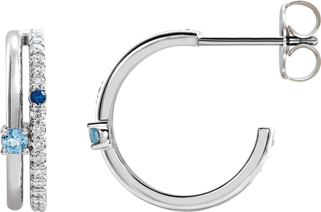 14K Gold Round Natural Diamond Accented Hoop Earrings No. 2 - White Gold