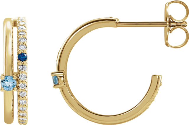 14K Gold Round Natural Diamond Accented Hoop Earrings No. 2 - Yellow Gold