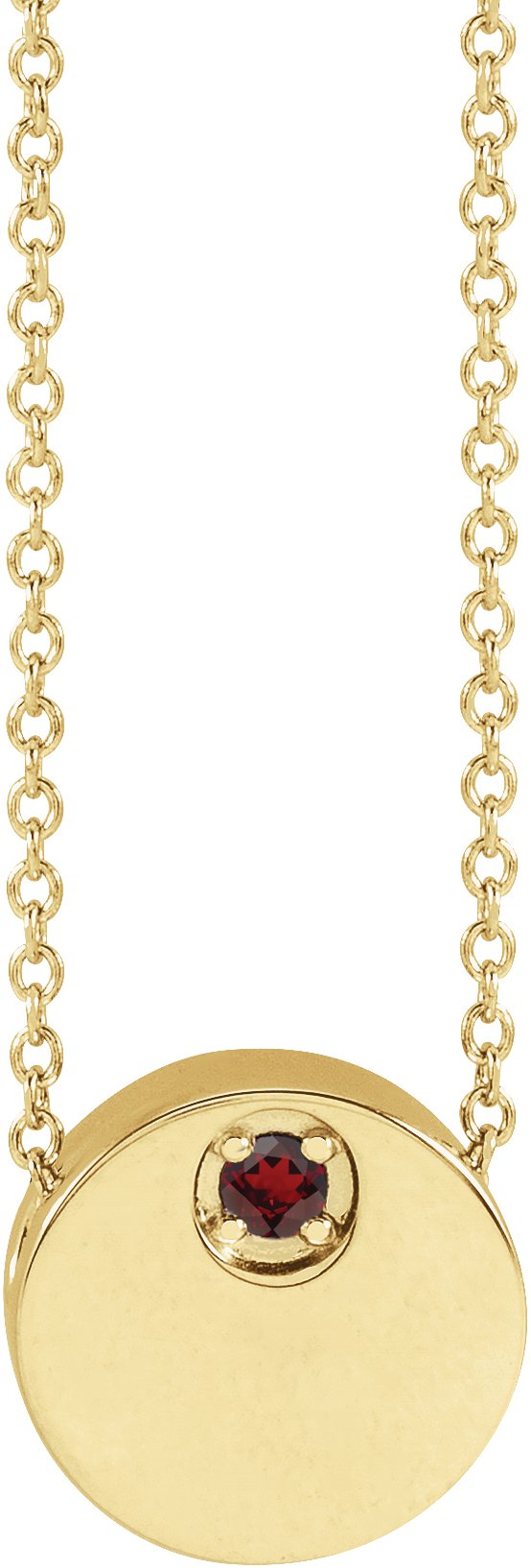 14K Gold Round Natural Mozambique Garnet Engravable Disc Necklace or Slide Pendant - Yellow Gold