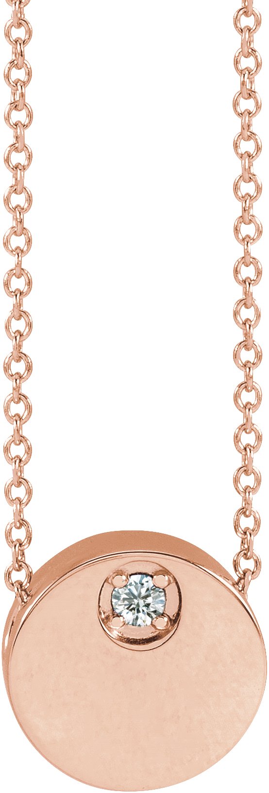 14K Gold Round Natural White Sapphire Engravable Disc Necklace or Slide Pendant - Rose Gold