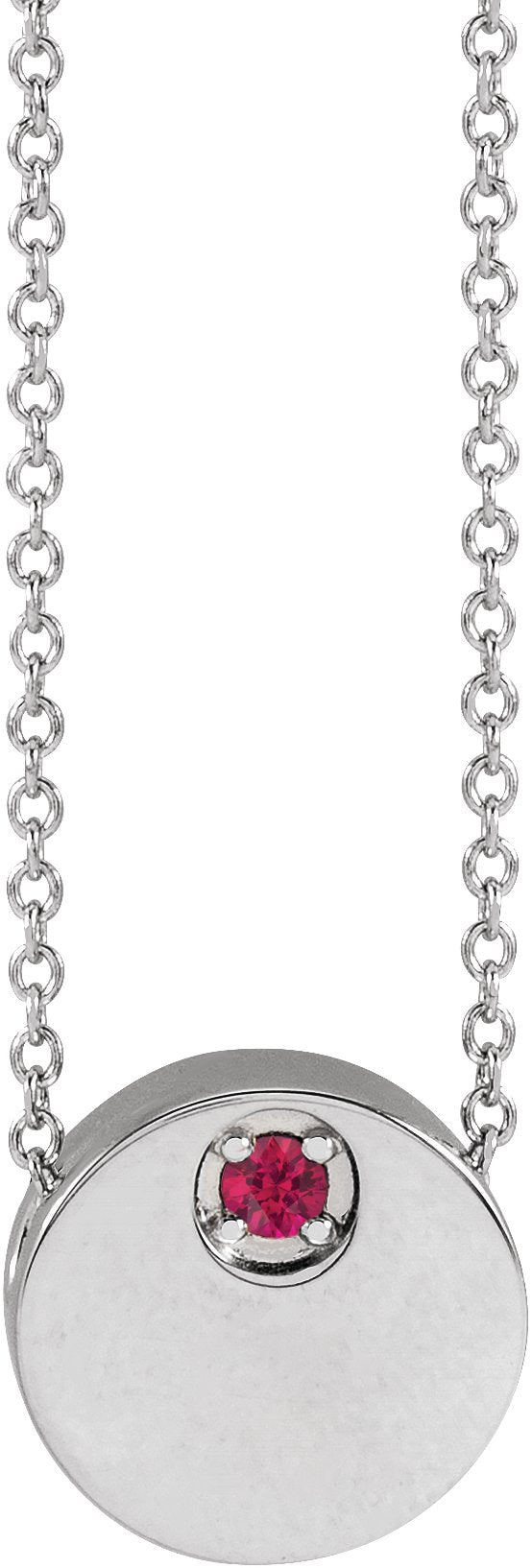 Platinum Round Lab-Grown Ruby Engravable Disc Necklace or Slide Pendant