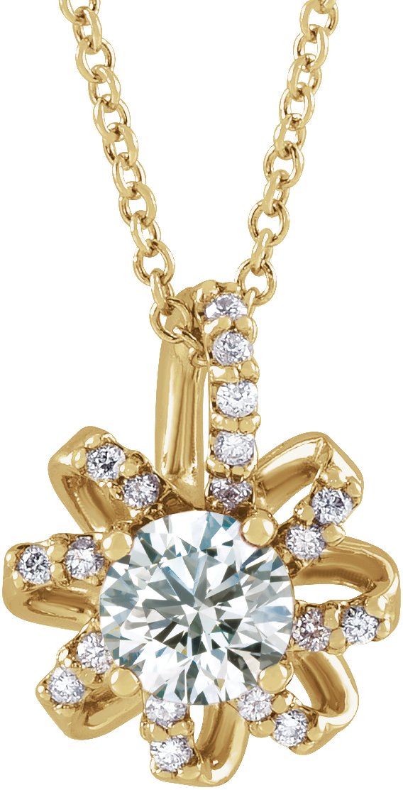 14K Gold Round Natural White Sapphire & Natural Diamond Halo-Style Necklace or Pendant – 0.07 CTW - Yellow Gold