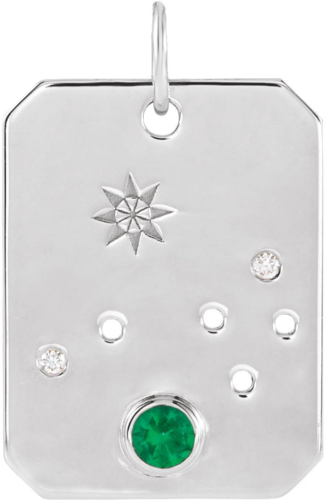 Platinum Round Natural Emerald & Natural Diamond Zodiac Constellation Necklace or Pendant