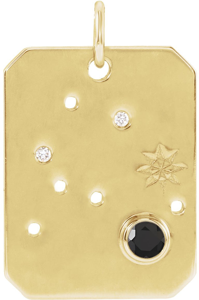 14K Gold Round Natural Black Spinel & Natural Diamond Zodiac Constellation Necklace or Pendant - Yellow Gold