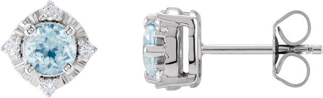 14K Gold Round Natural Sky Blue Topaz & Natural Diamond Halo-Style Birthstone Earrings – 4.5mm Stones - White Gold