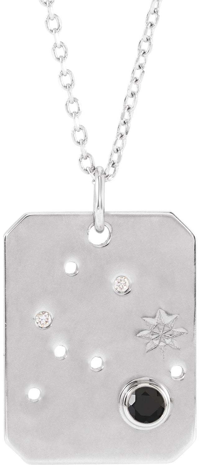 14K Gold Round Natural Black Spinel & Natural Diamond Aquarius Constellation Necklace or Pendant - White Gold